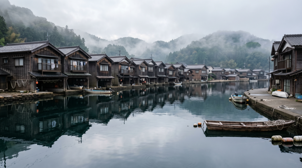 Scenic view of traditional thatched-roof buildings in Ouchi-juku village.