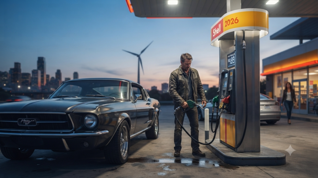 Pumped gasoline at a busy fuel station, reflecting fluctuating fuel prices
